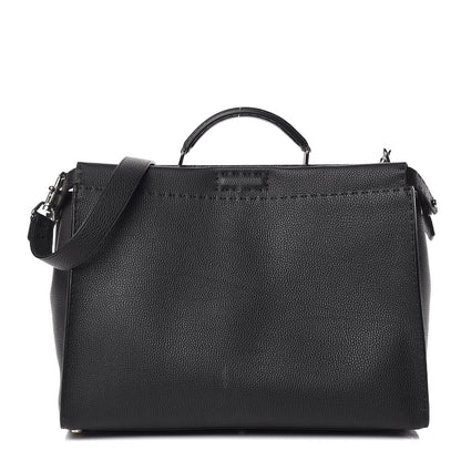 Fendi Cuoio Romano Selleria Large Mens Peekaboo Iconic Essential Satchel Black 1 of 9
