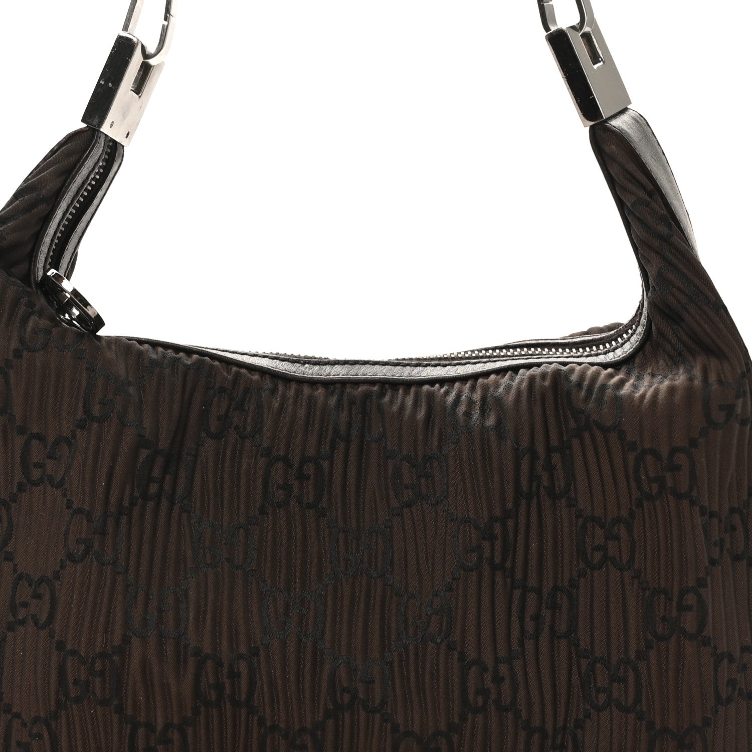 GUCCI ボディーバッグ　ブラック/ブラウン Gucci Nylon Pleated Monogram GG Clasp Hobo Brown 1841871