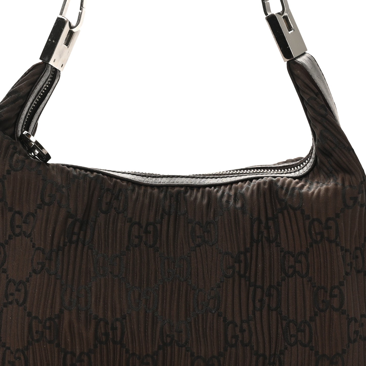 Nylon Pleated Monogram GG Clasp Hobo Brown