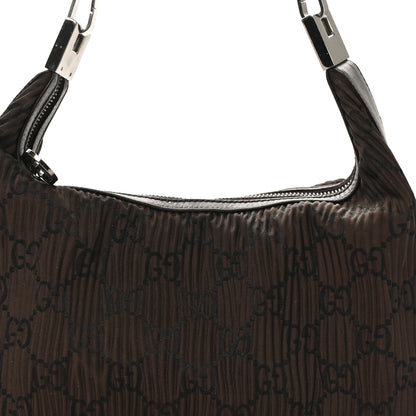 Gucci Nylon Pleated Monogram GG Clasp Hobo Brown 8 of 10