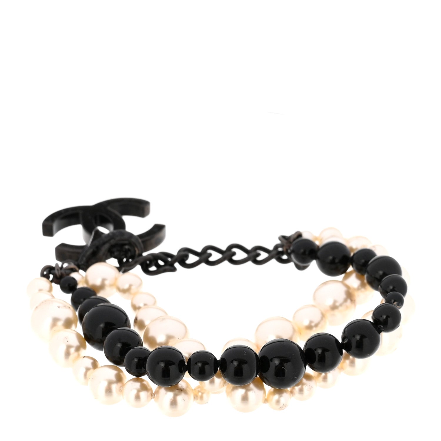 Chanel Pearl Bead CC Bracelet White Black 1 of 4