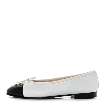 Chanel Lambskin CC Cap Toe Ballerina Flats 37 White Black 1 of 8