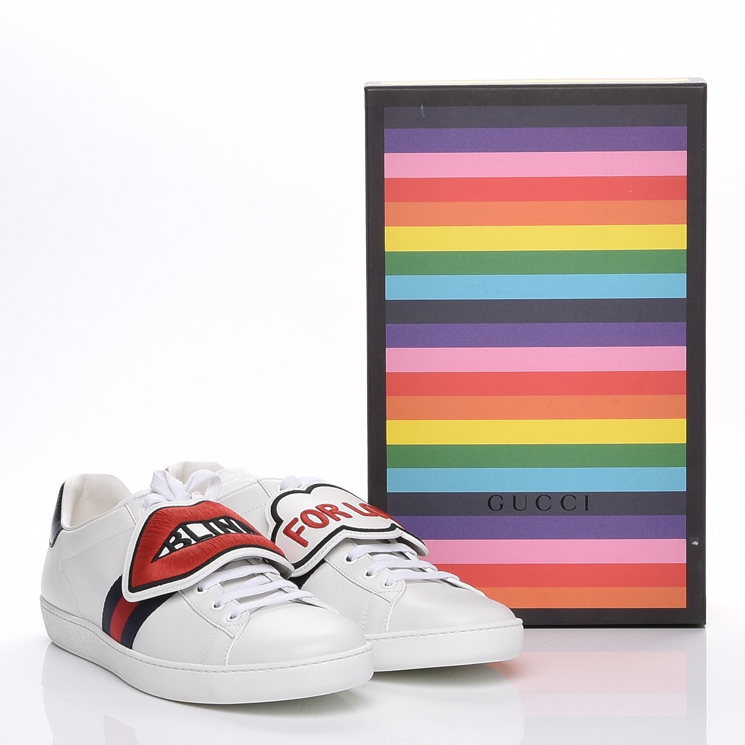Gucci Calfskin Ayers Blind For Love Embroidered Womens Ace Sneakers 42 White 8 of 8