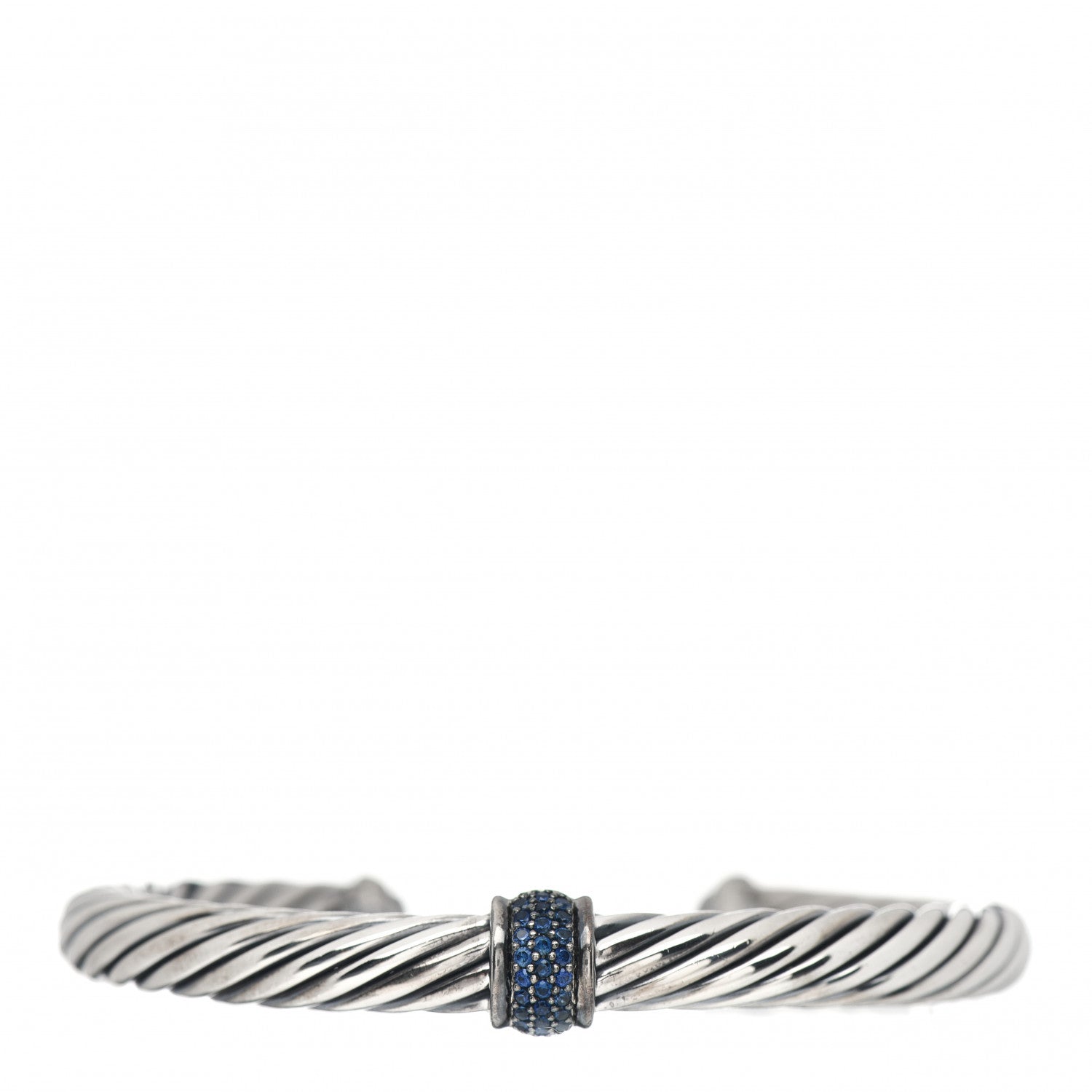 David Yurman Sterling Silver Blue Sapphire 7mm Cable Classics Station Bracelet 2 of 4