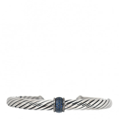 David Yurman Sterling Silver Blue Sapphire 7mm Cable Classics Station Bracelet 2 of 4