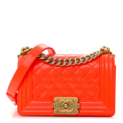 Chanel Patent Calfskin Quilted Small Boy Flap Orange 1 of 25