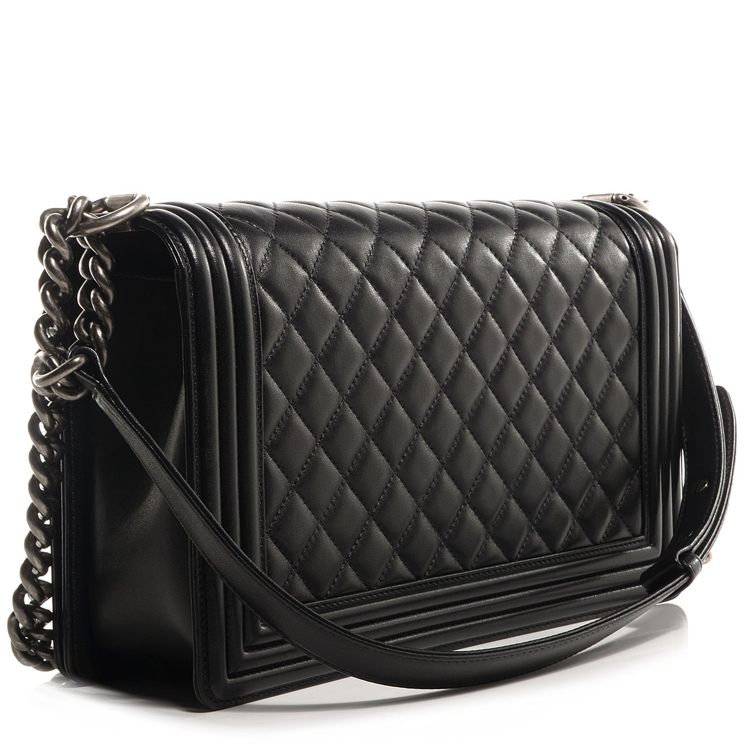 Lambskin Quilted Large Boy Flap Black