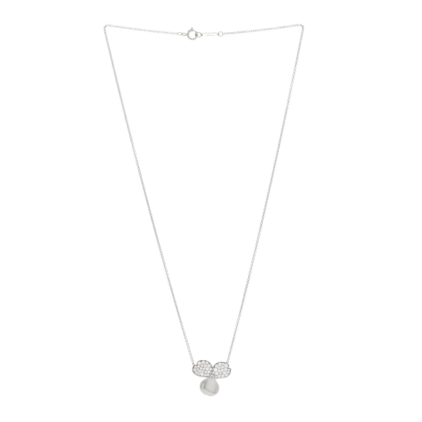 Platinum Diamond Paper Flowers Pendant Necklace
