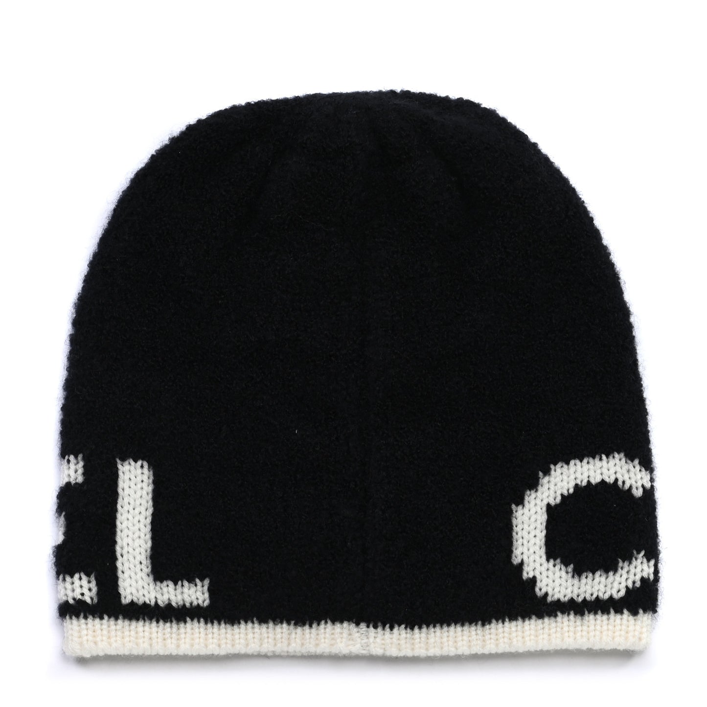 Cashmere Wool Silk Logo Beanie Hat Black White