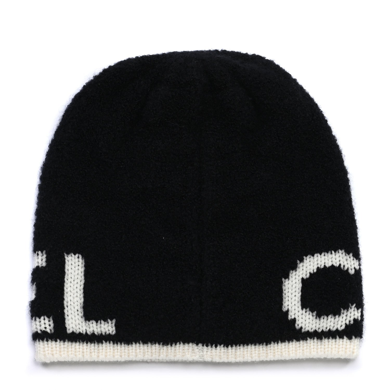 Chanel Cashmere Wool Silk Logo Beanie Hat Black White 3 of 6