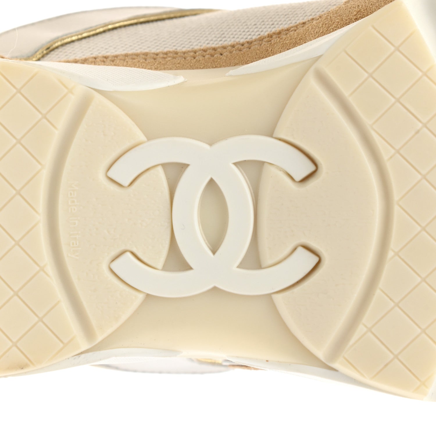 Chanel Suede Calfskin CC Sneakers 37.5 Beige Gold 6 of 8