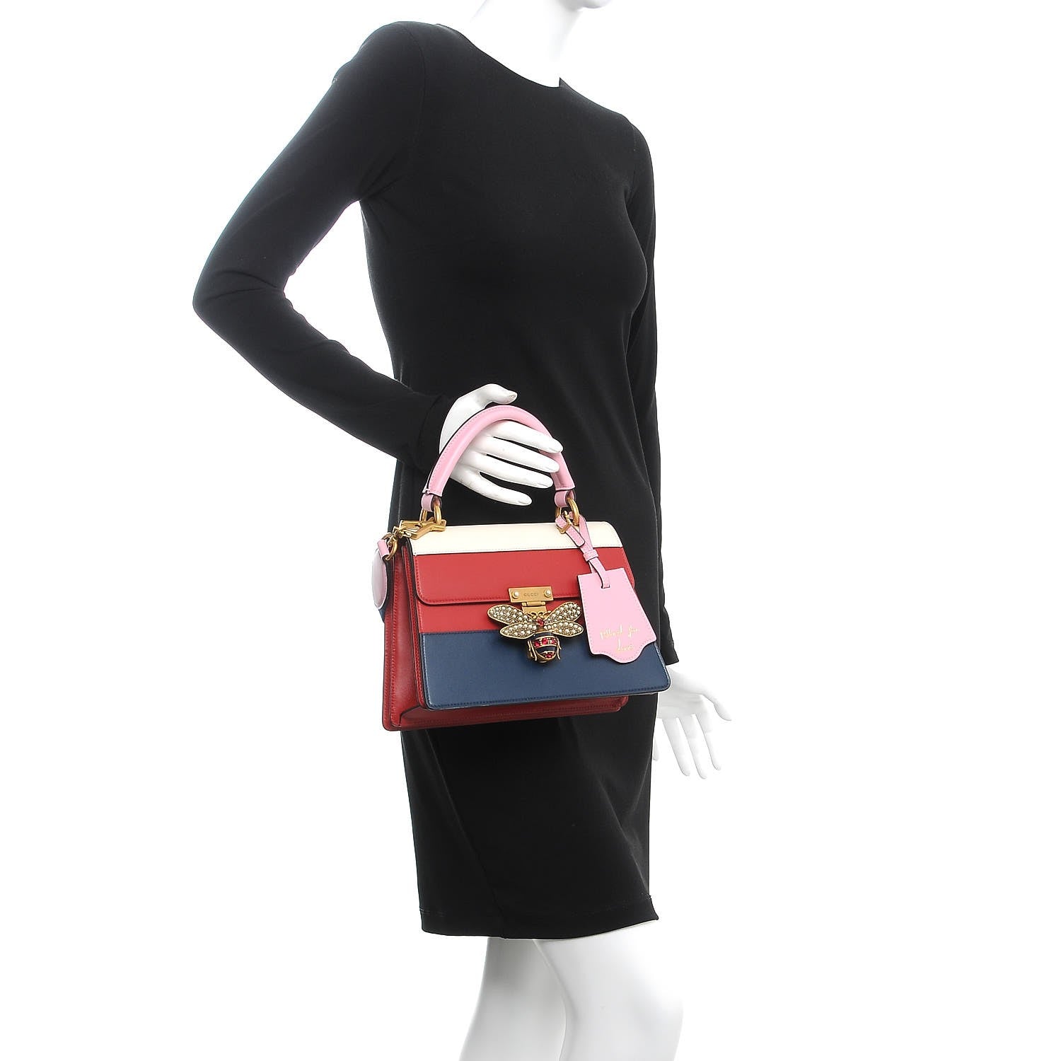 Gucci Calfskin Sylvie Web Small Queen Margaret Top Handle Bag Blue Agata Hibiscus Red Mystic White Sugar Pink 3 of 9