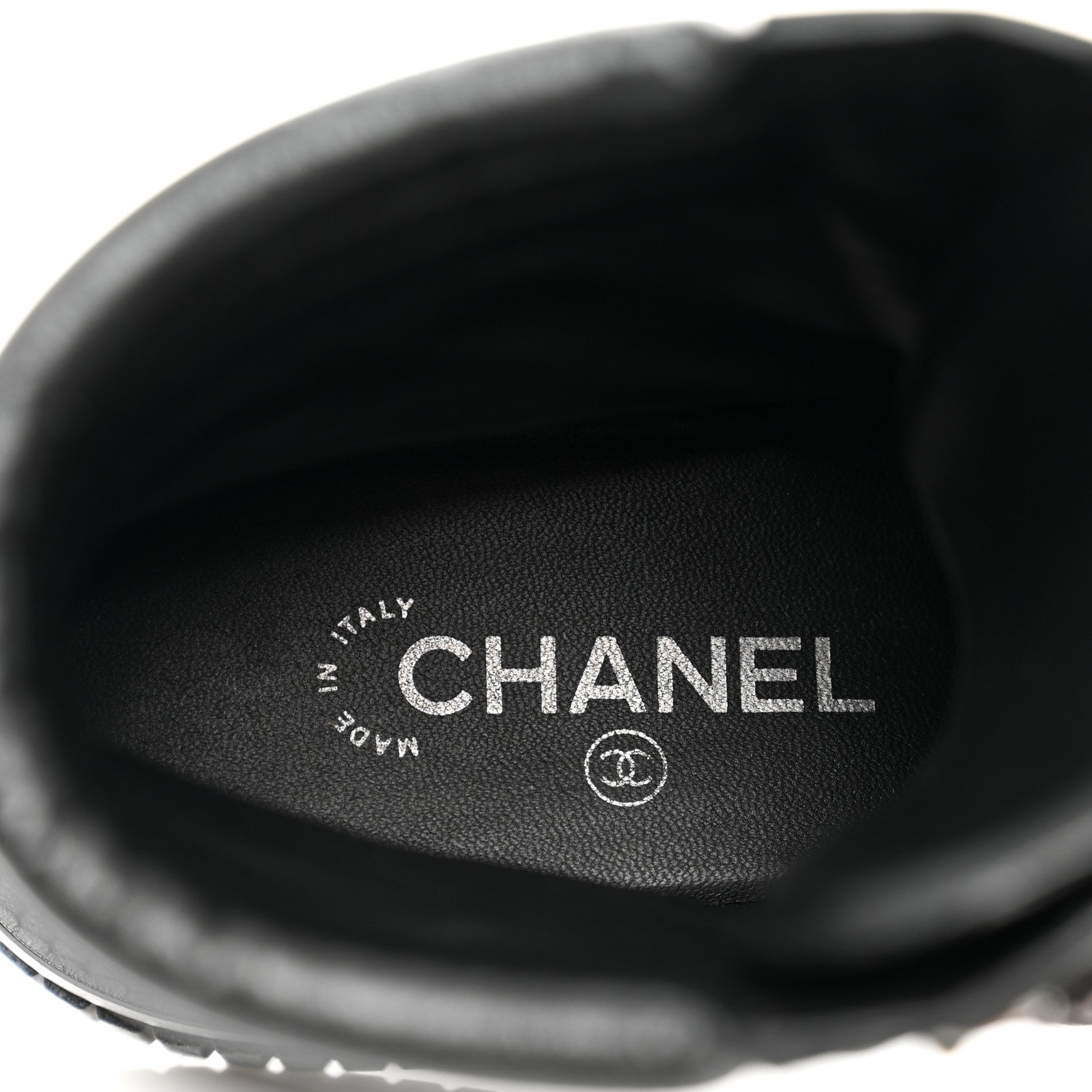 Chanel Calfskin Grosgrain Quilted Lace Up Boots 37.5 Black Grey 7 of 8