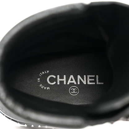 Chanel Calfskin Grosgrain Quilted Lace Up Boots 37.5 Black Grey 7 of 8