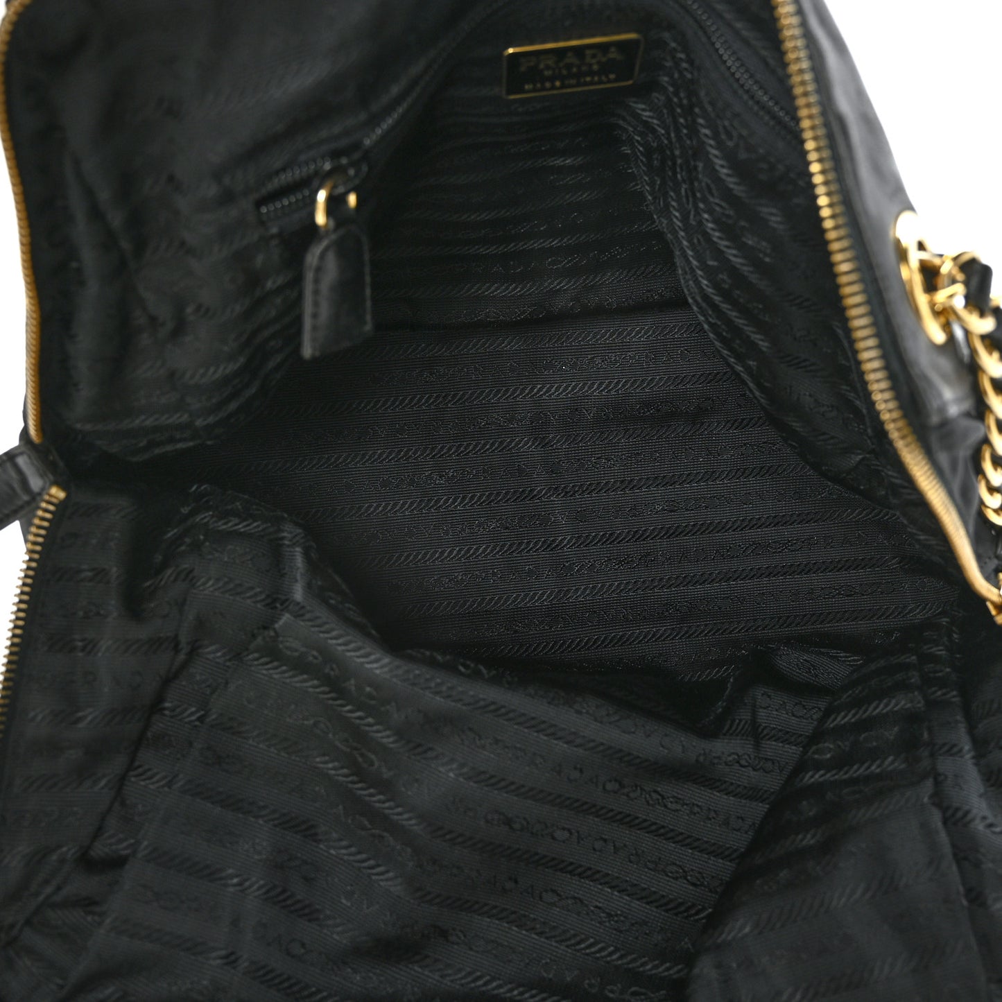 Nappa Tessuto Nylon Chain Tote Black