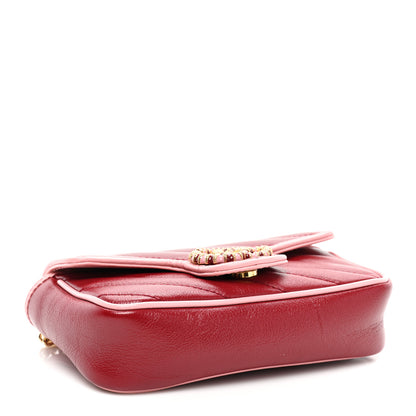 Gucci Azalea Calfskin Enamel Matelasse Diagonal Super Mini Torchon GG Marmont Shoulder Bag New Cherry Red Wild Rose 5 of 9