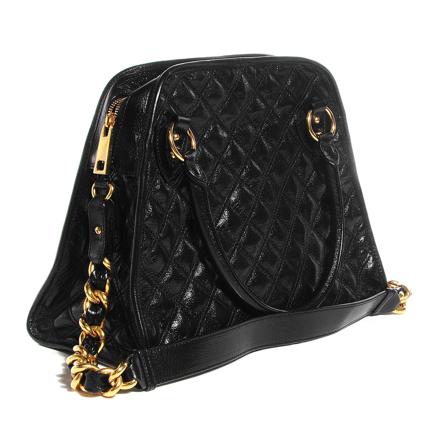 Lacquered Goatskin Quilting Class Satchel Black