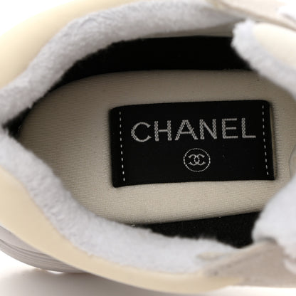 Chanel Nylon Calfskin Suede Fabric CC Sneakers 38 White 7 of 8