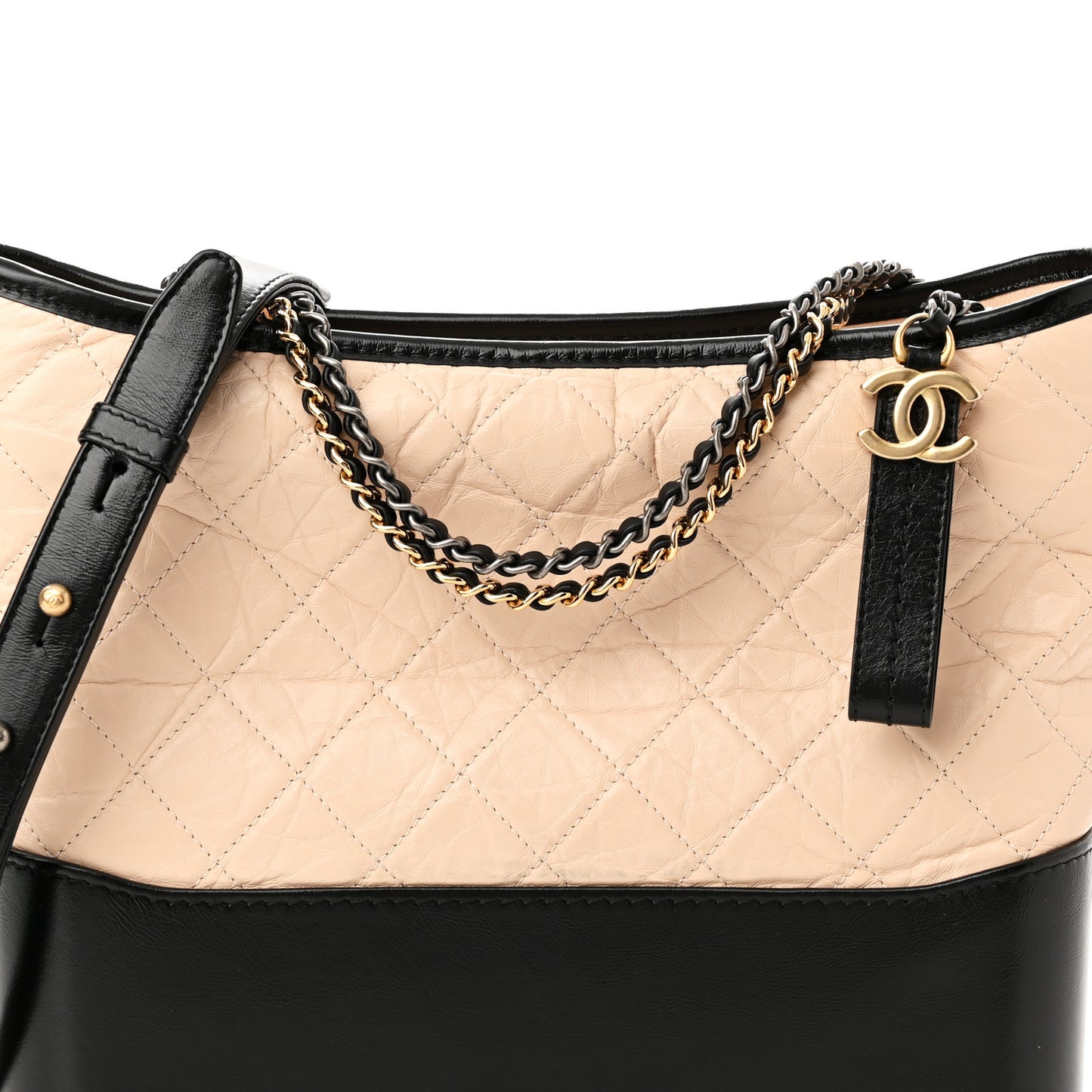 Aged Calfskin Quilted Medium Gabrielle Hobo Beige Black
