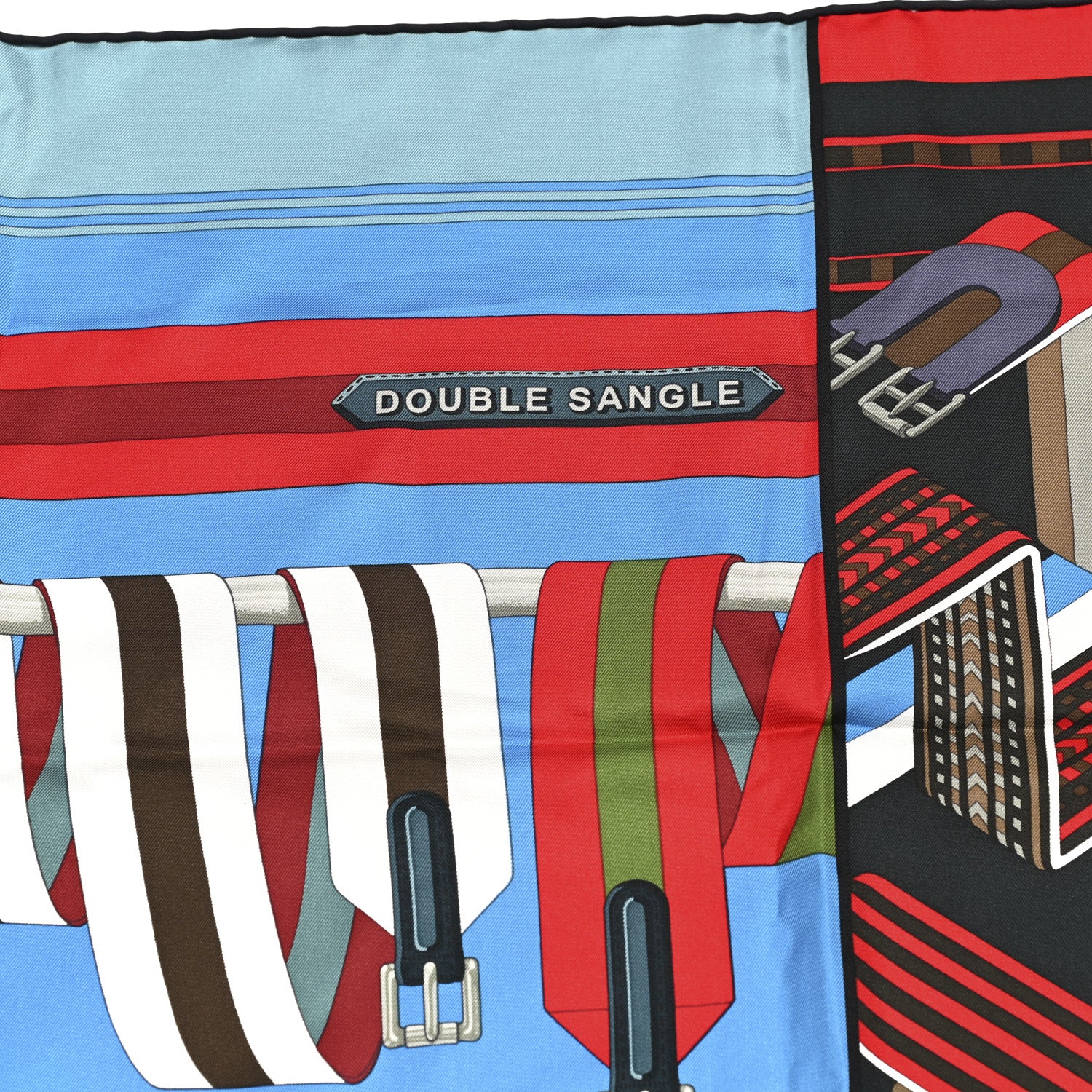 Hermes Silk Double Sangle Scarf 90 Marine Cobalt Noir Rouge 4 of 5