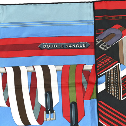 Hermes Silk Double Sangle Scarf 90 Marine Cobalt Noir Rouge 4 of 5