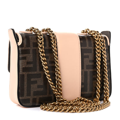 Fendi Glazed Fabric Vitello Century FF 1974 Stamp Patch Mini Double F Crossbody Bag Mogano Panna Plaster 3 of 10