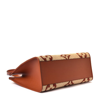 Louis Vuitton Raffia Calfskin Monogram Giant Onthego MM Tan 3 of 4
