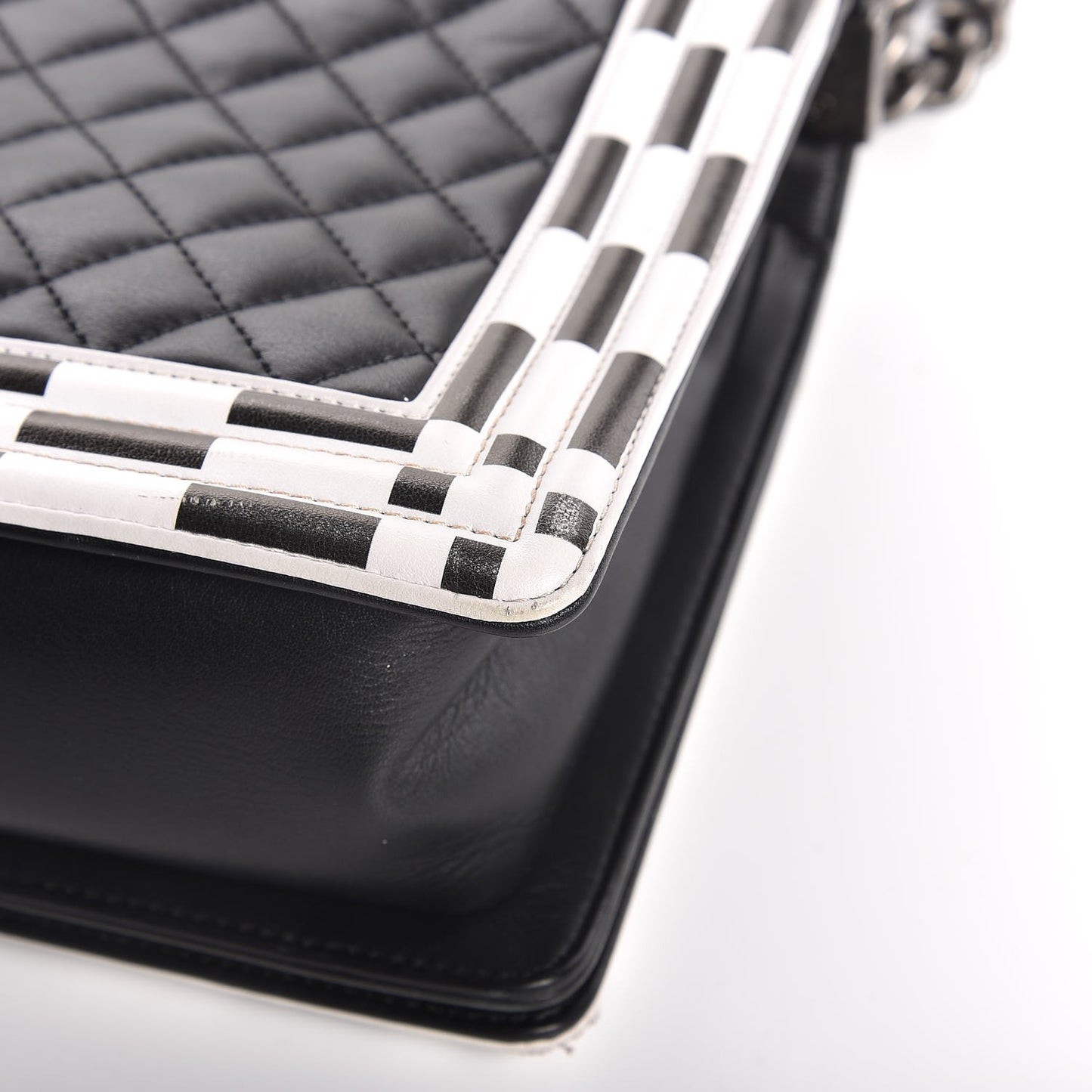 Calfskin Quilted Checkerboard Trim New Medium Boy Flap Black White
