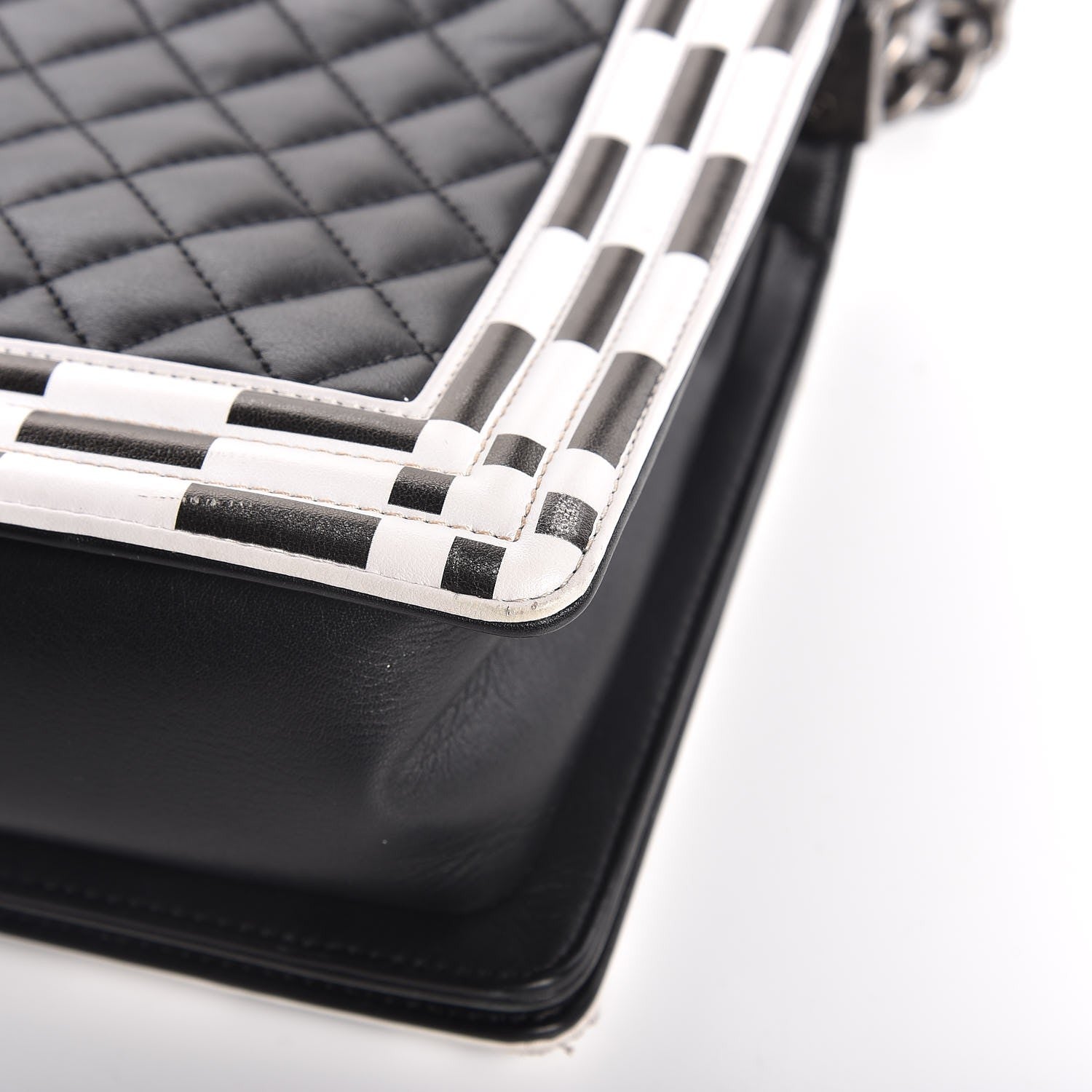 Chanel Calfskin Quilted Checkerboard Trim New Medium Boy Flap Black White 11 of 13