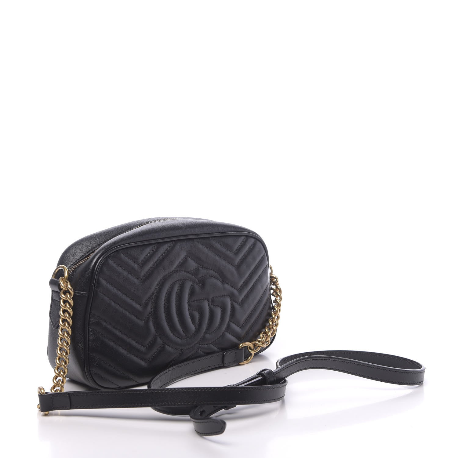 Gucci Calfskin Matelasse Small GG Marmont Chain Shoulder Bag Black 3 of 13
