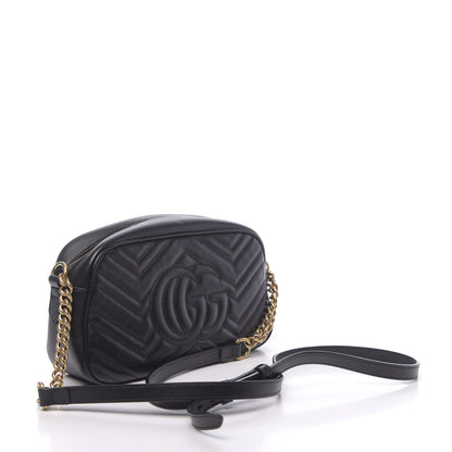 Gucci Calfskin Matelasse Small GG Marmont Chain Shoulder Bag Black 3 of 13