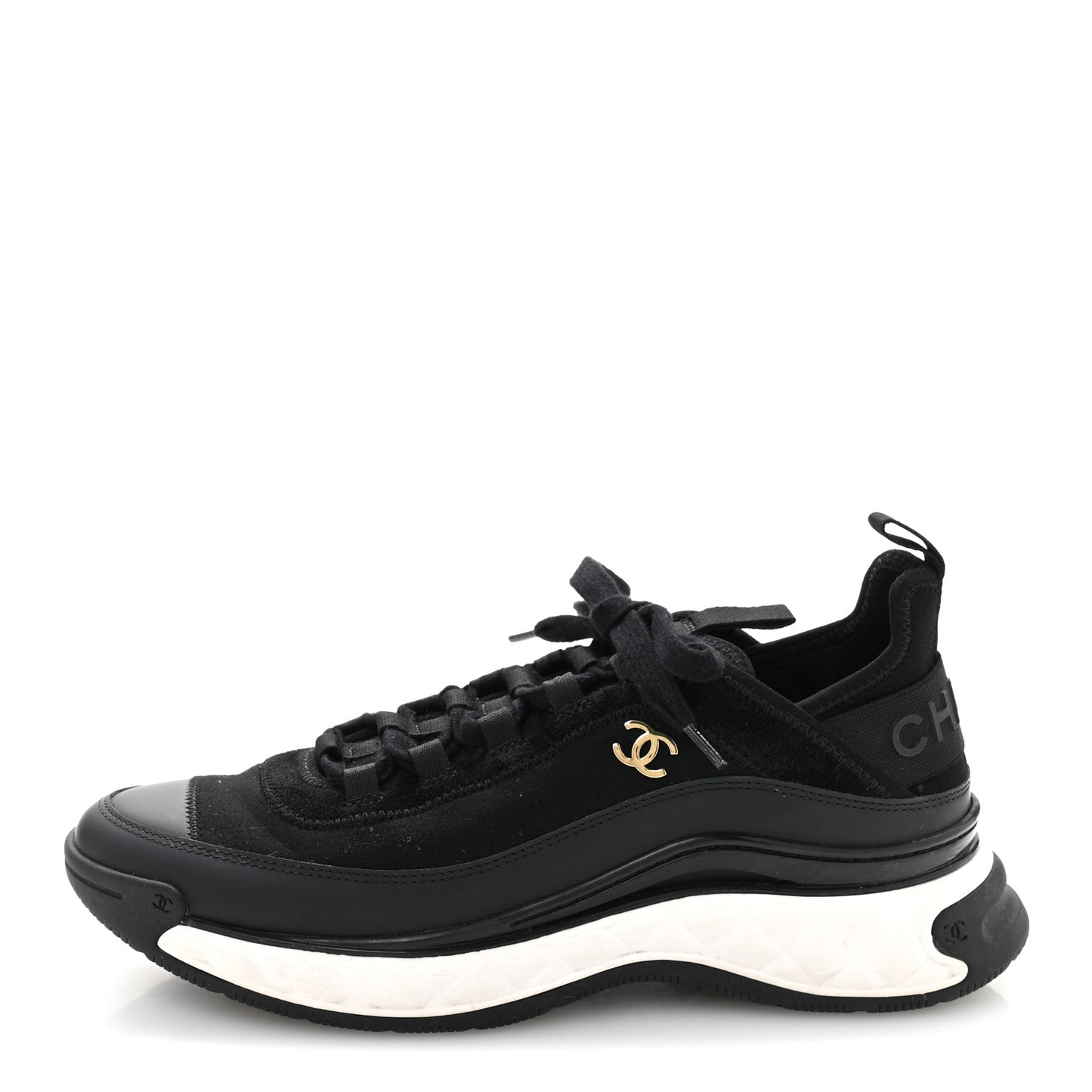Velvet Calfskin Mixed Fibers CC Sneakers 39.5 Black