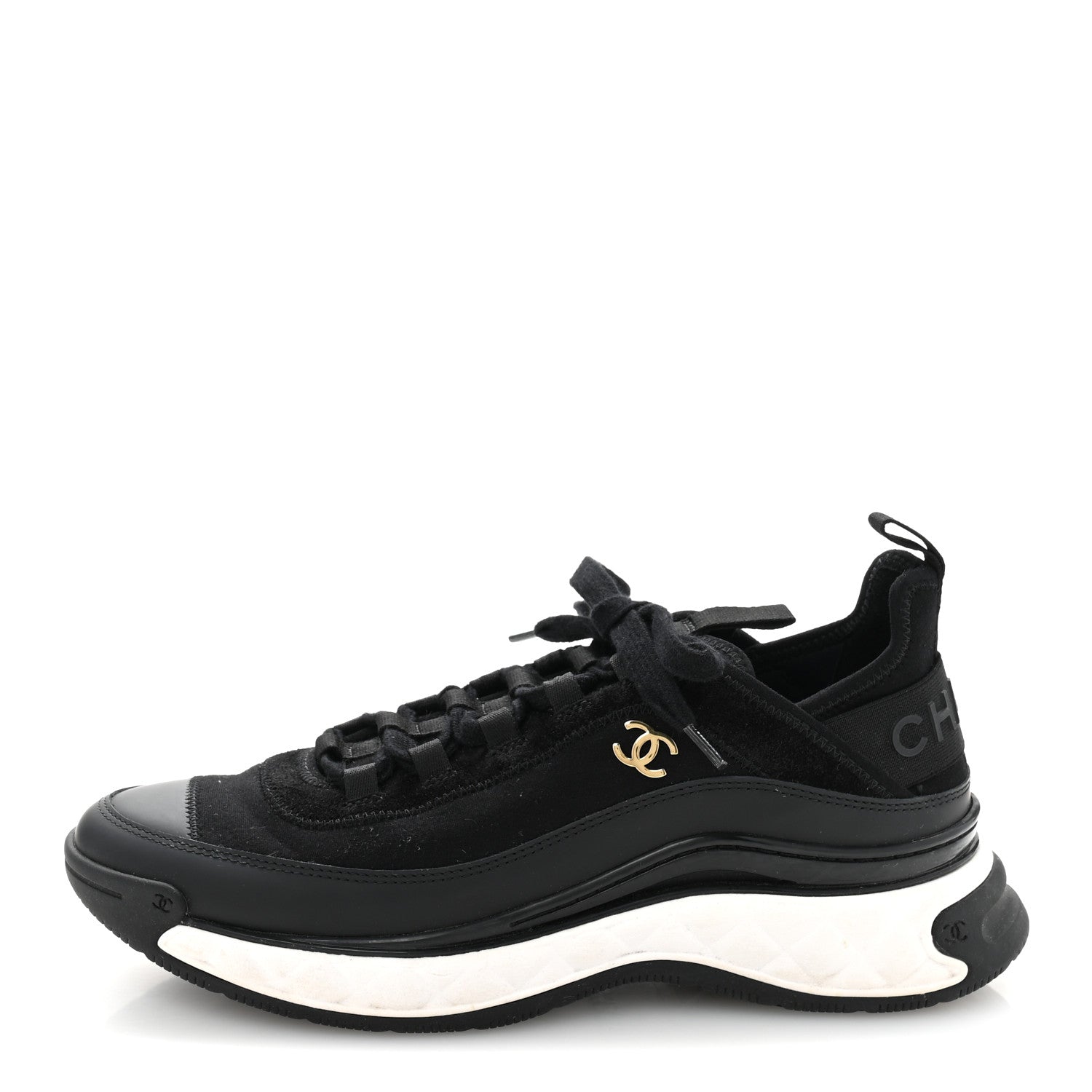 Chanel Velvet Calfskin Mixed Fibers CC Sneakers 39.5 Black 1 of 9