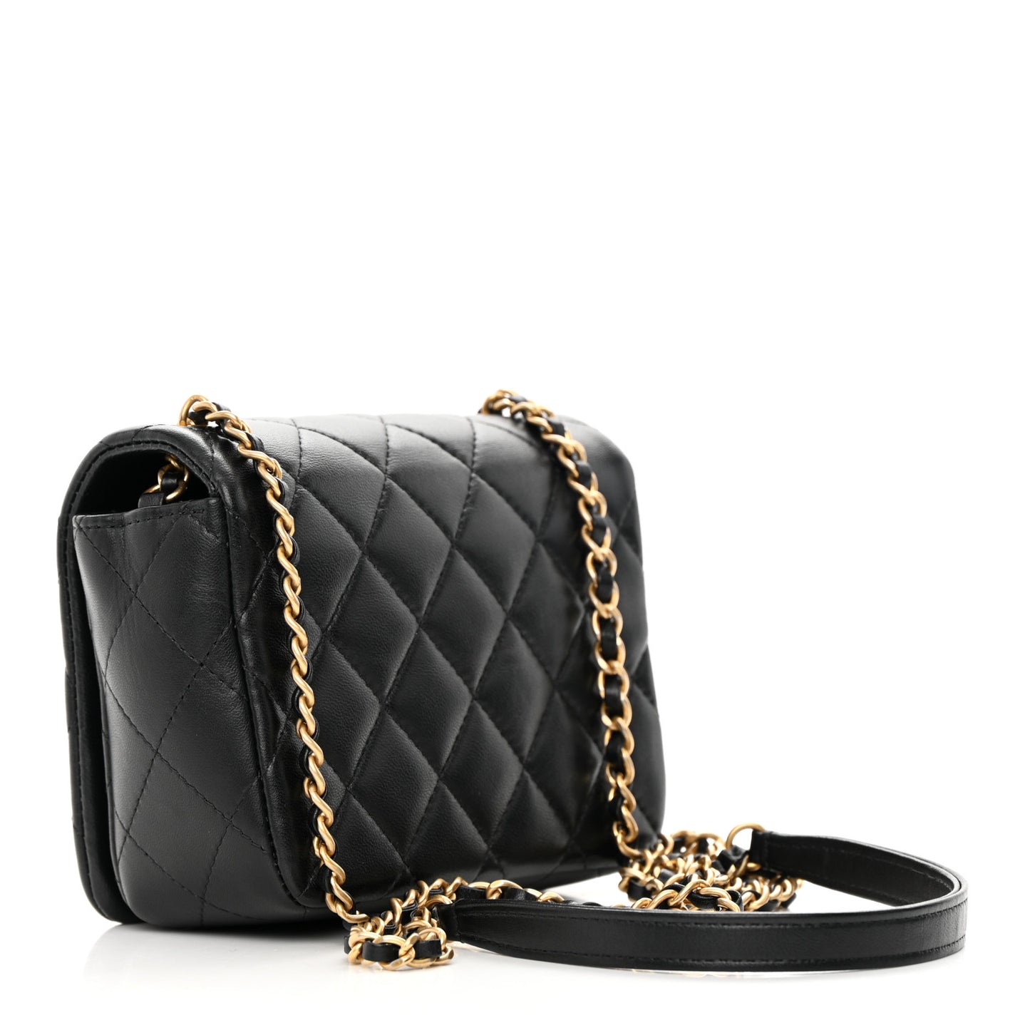 Lambskin Quilted Crystal CC Mini Flap Black