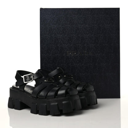 Prada Foam Rubber Triangle Logo Monolith 55mm Cage Sandals 35 Black 2 of 12