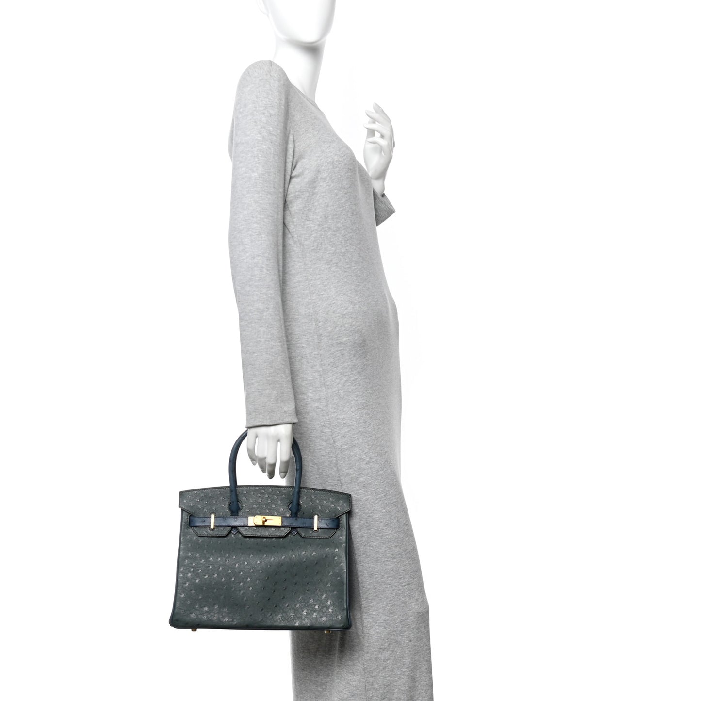 Ostrich Horseshoe Birkin 30 Vert Titien Bleu Roi