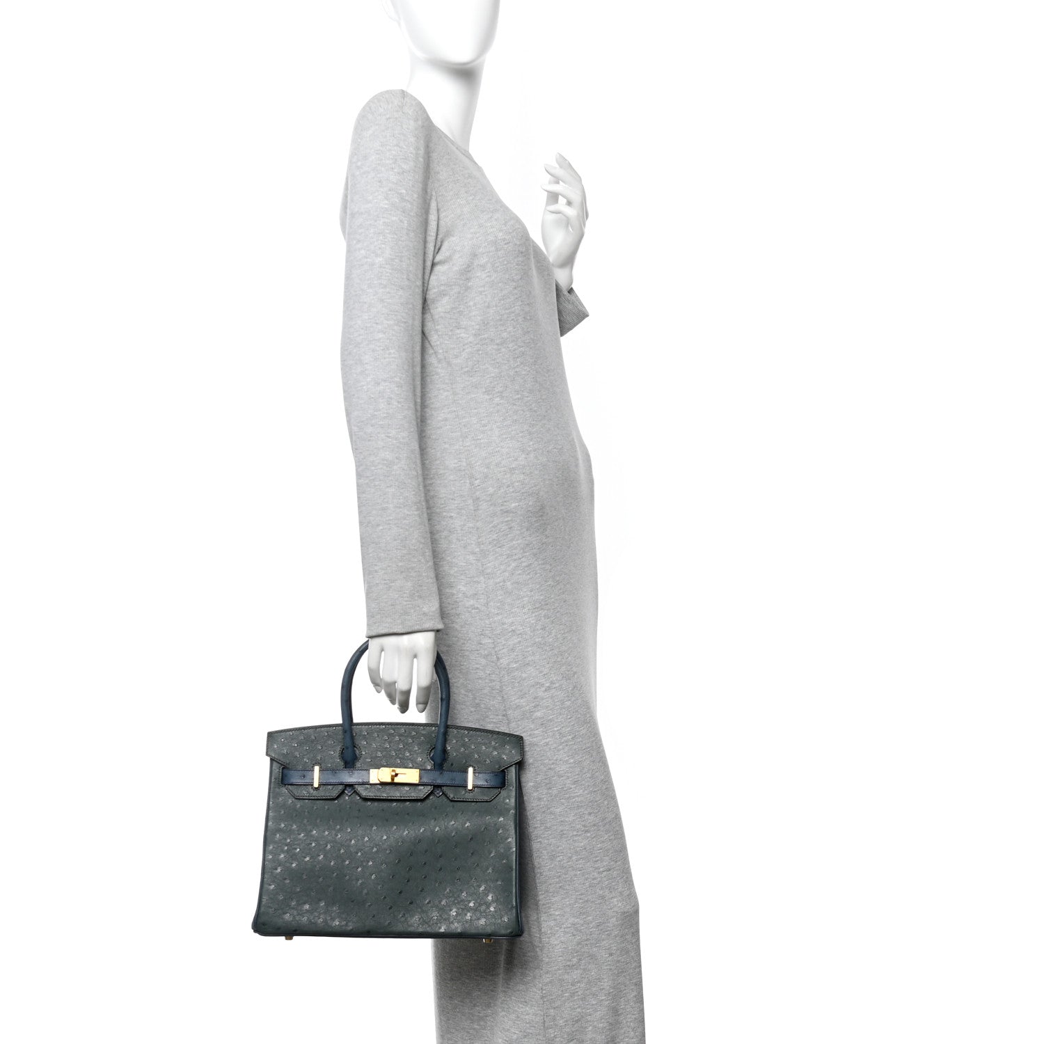 Hermes Ostrich Horseshoe Birkin 30 Vert Titien Bleu Roi 2 of 11