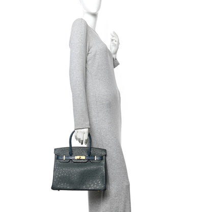 Hermes Ostrich Horseshoe Birkin 30 Vert Titien Bleu Roi 2 of 11