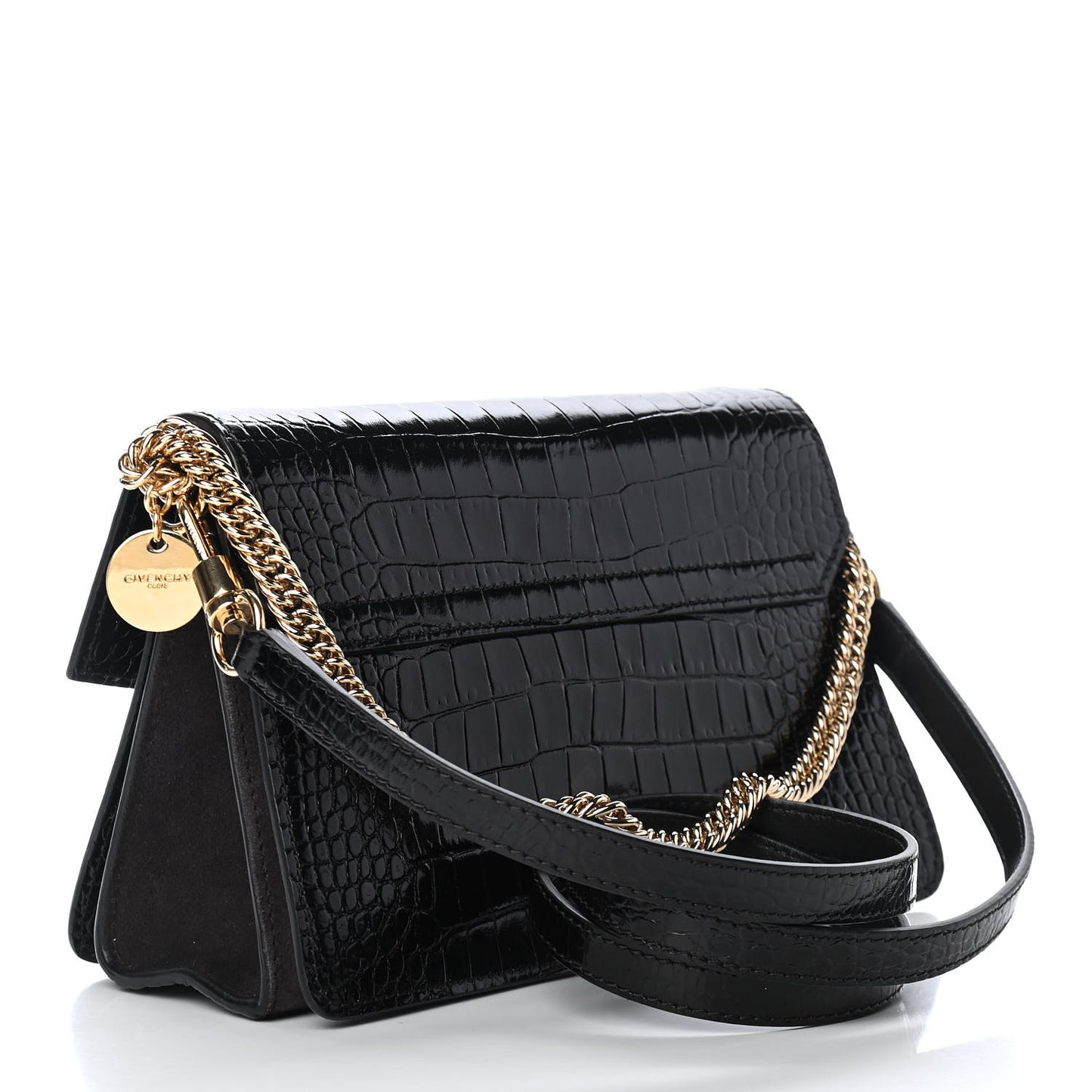 Calfskin Crocodile Embossed Suede Small GV3 Shoulder Bag Black