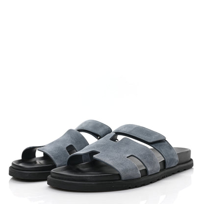 Hermes Suede Goatskin Mens Chypre Sandals 43 Bleu Pinede 3 of 8