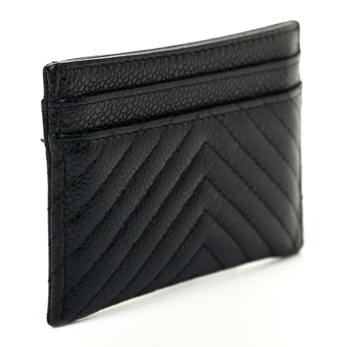 Caviar Chevron Quilted Boy Card Holder Black