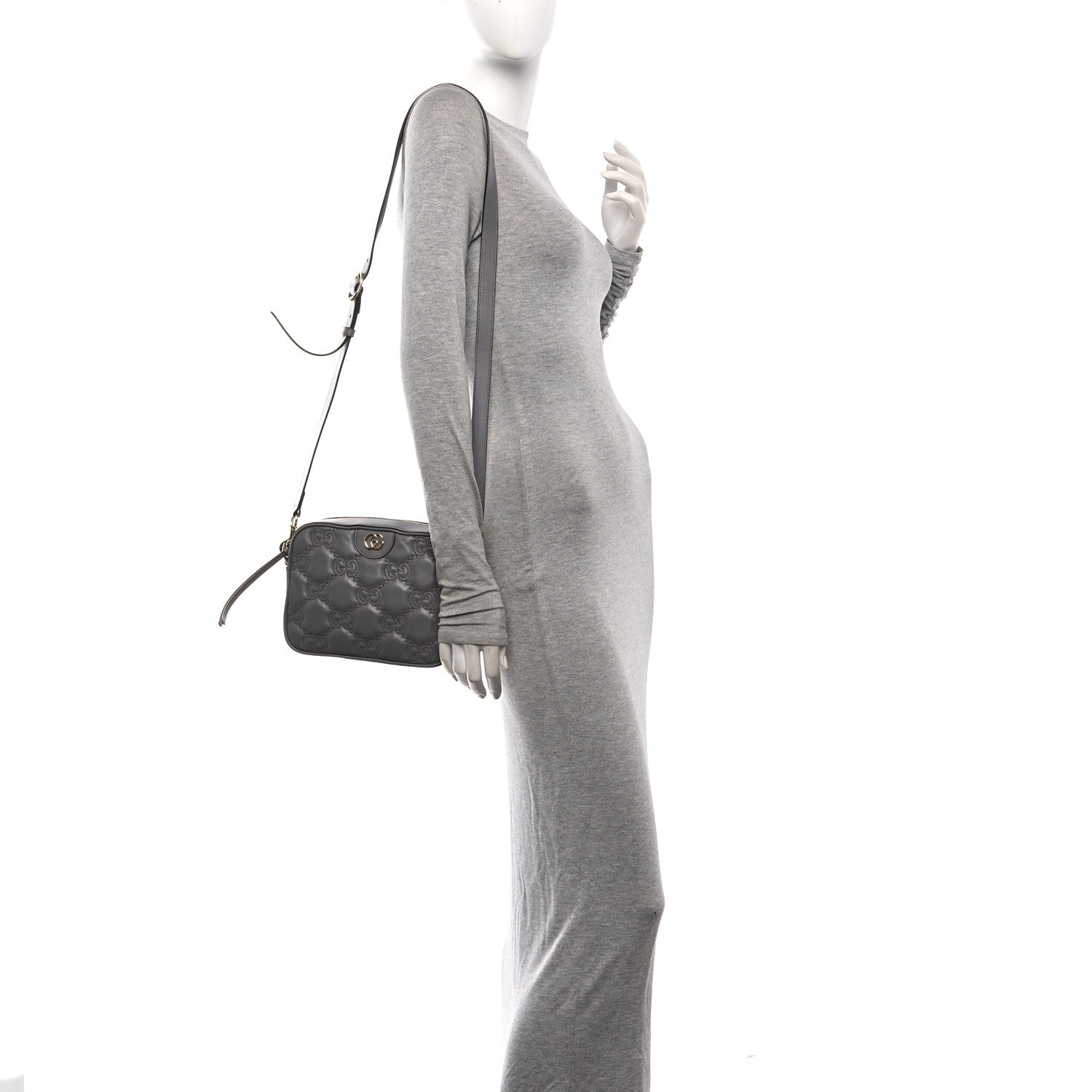Gucci Calfskin GG Matelasse Shoulder Bag Dusty Grey Natural 2 of 10