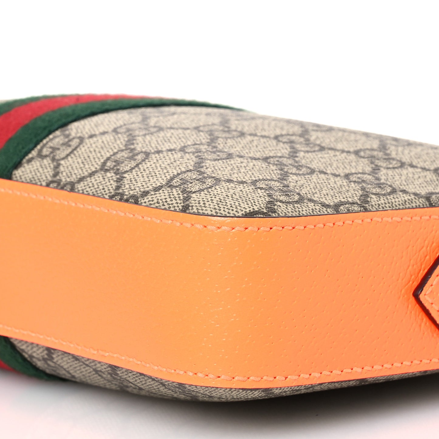 GG Supreme Monogram Textured Dollar Calfskin Web Ophidia Wristlet Shoulder Bag Beige Ebony Orange