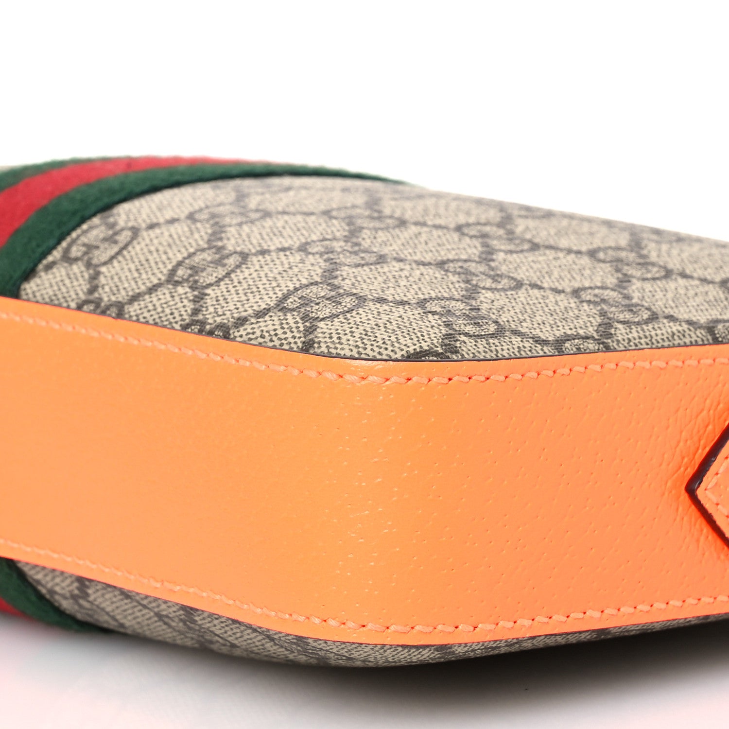 Gucci GG Supreme Monogram Textured Dollar Calfskin Web Ophidia Wristlet Shoulder Bag Beige Ebony Orange 11 of 12