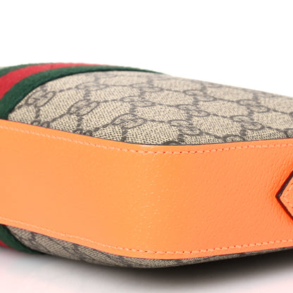 Gucci GG Supreme Monogram Textured Dollar Calfskin Web Ophidia Wristlet Shoulder Bag Beige Ebony Orange 11 of 12