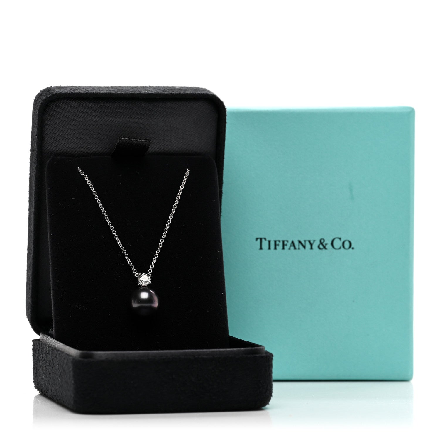 Tiffany 18K White Gold Diamond Tahitian Cultured Pearl Pendant Necklace 5 of 5