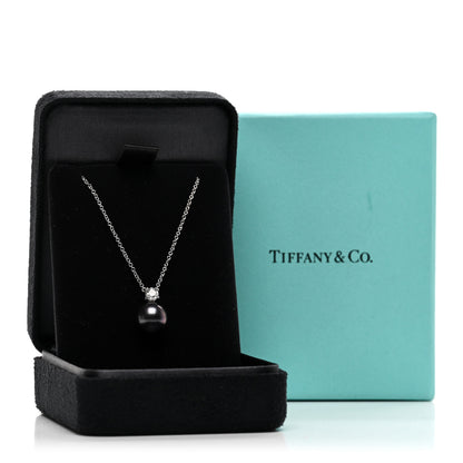 Tiffany 18K White Gold Diamond Tahitian Cultured Pearl Pendant Necklace 5 of 5