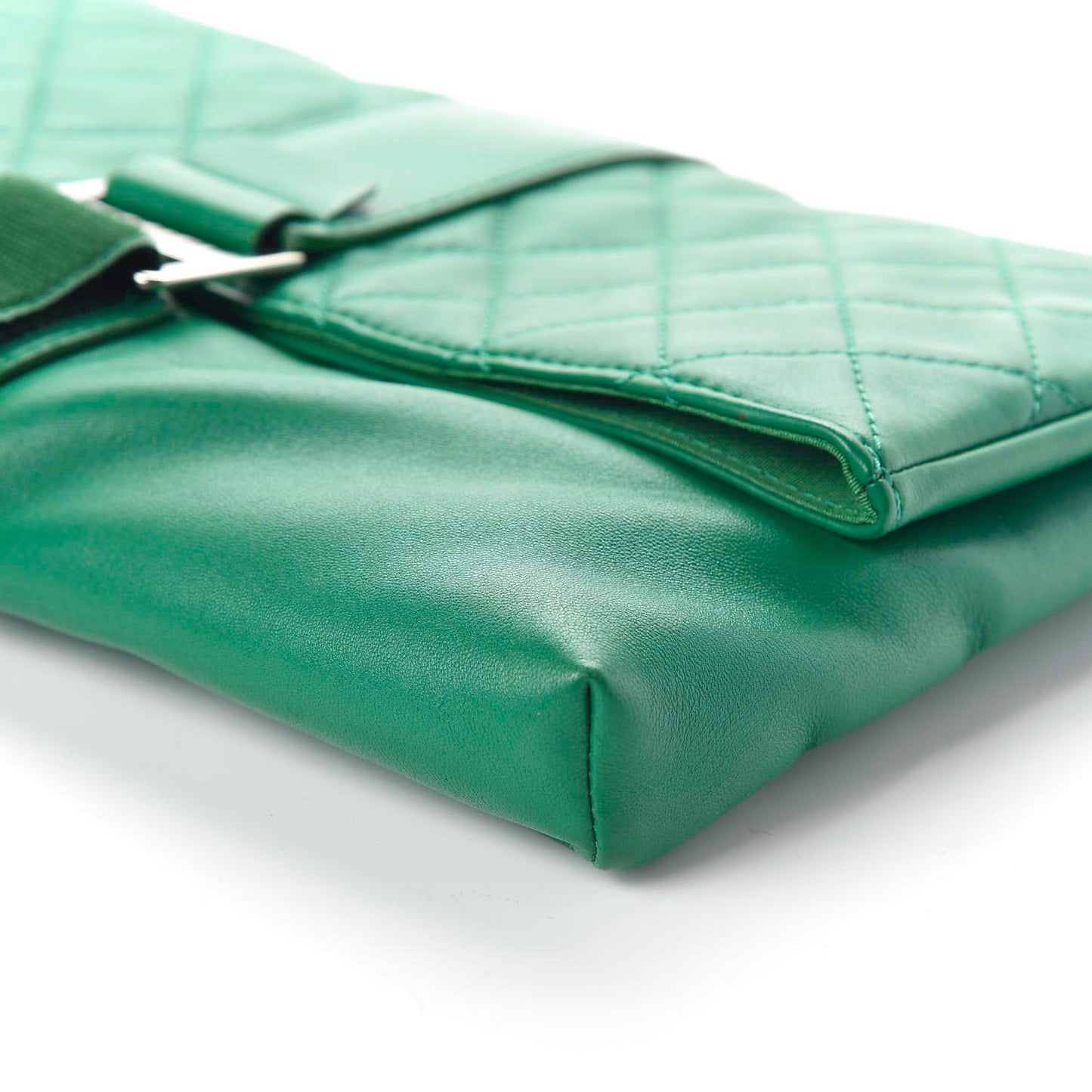 Lambskin Quilted Grip Clutch Green