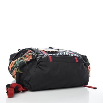 Gucci Techno Canvas Web L'Aveugle Par Amour Embroidered Double Buckle Backpack Black 4 of 14