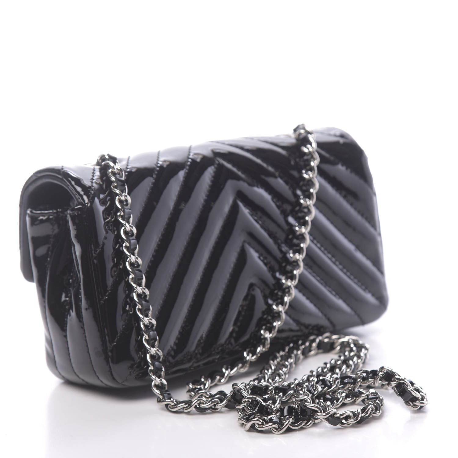 Chanel Patent Calfskin Chevron Quilted Extra Mini Flap Black 3 of 10